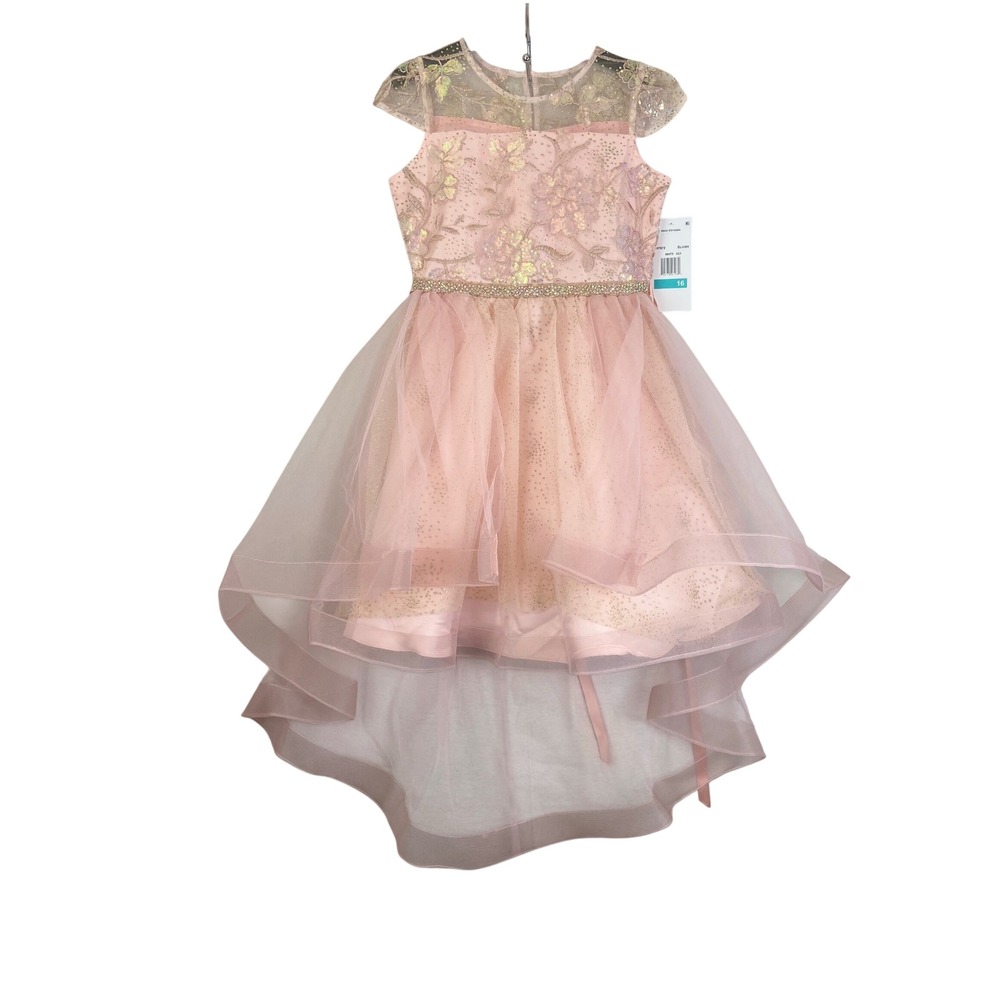Rare Editions Girls 16 Pink Sequin Floral High Low Tulle Formal Party Dress NWT